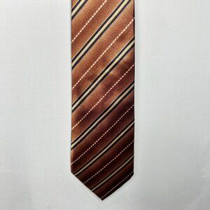 Jatala Men's Neck Tie 4” Bronze Brown Black Beige Stripe Hand Made Necktie